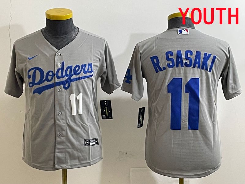 Youth Los Angeles Dodgers #11 R.Sasaki Grey Game 2025 Nike MLB Jersey style 8